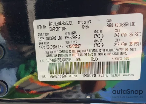 2005 Dodge Ram 1500 St z USA, uszkodzony, nr VIN 1D7HA16K55J646382